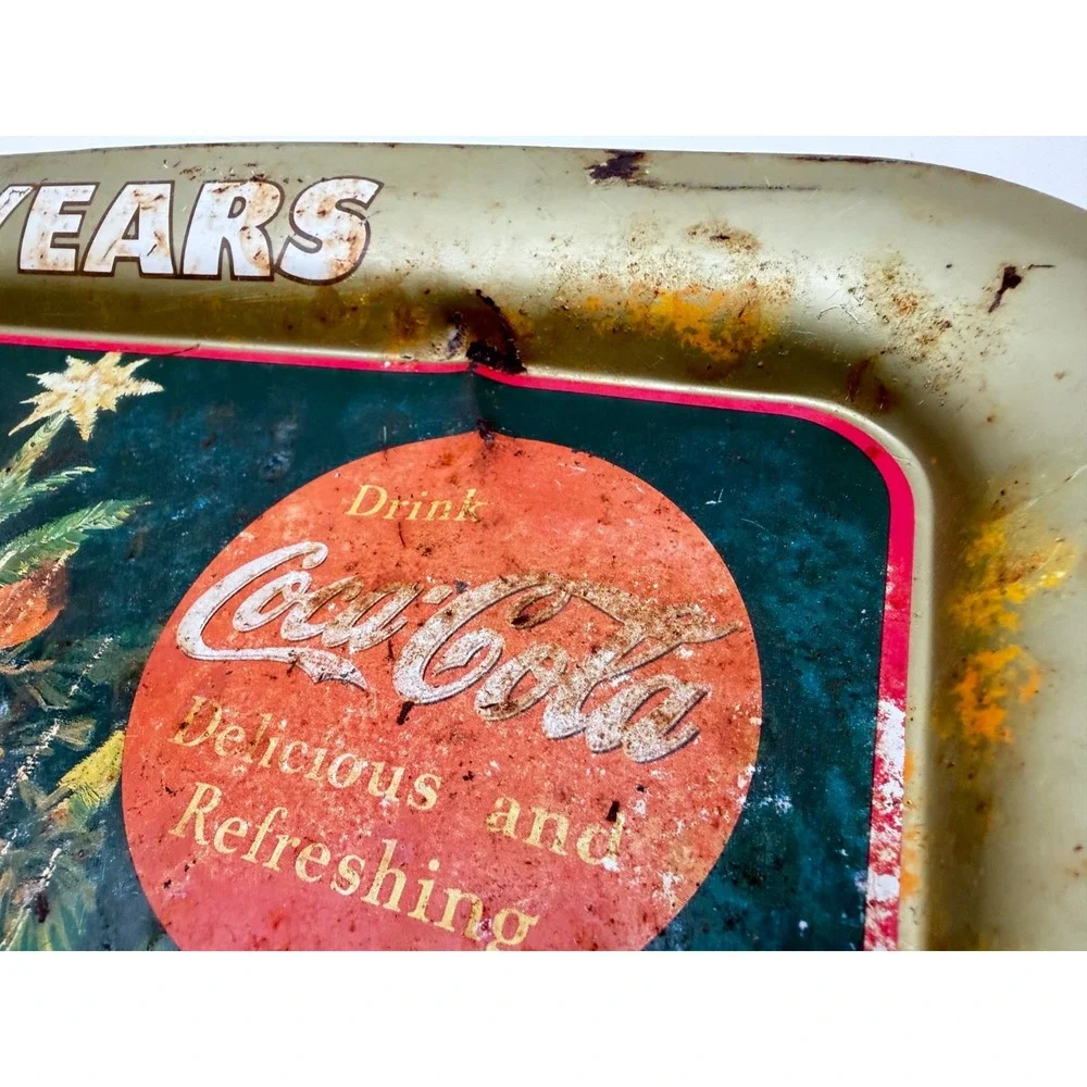 Vintage 1984 Coca-Cola Big Bear Supermarkets 50th Anniversary Santa Metal Tray